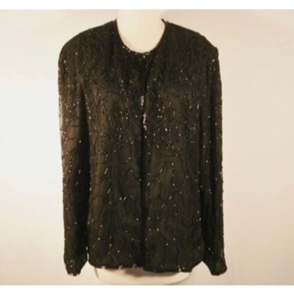 JMD black sequins bead evening formal jacket M/L - Picture 2 of 9